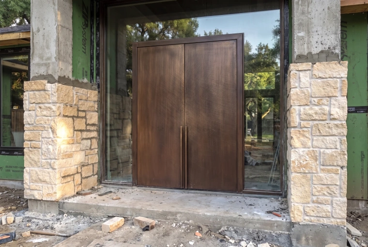 Barton Hills exterior door detail during construction