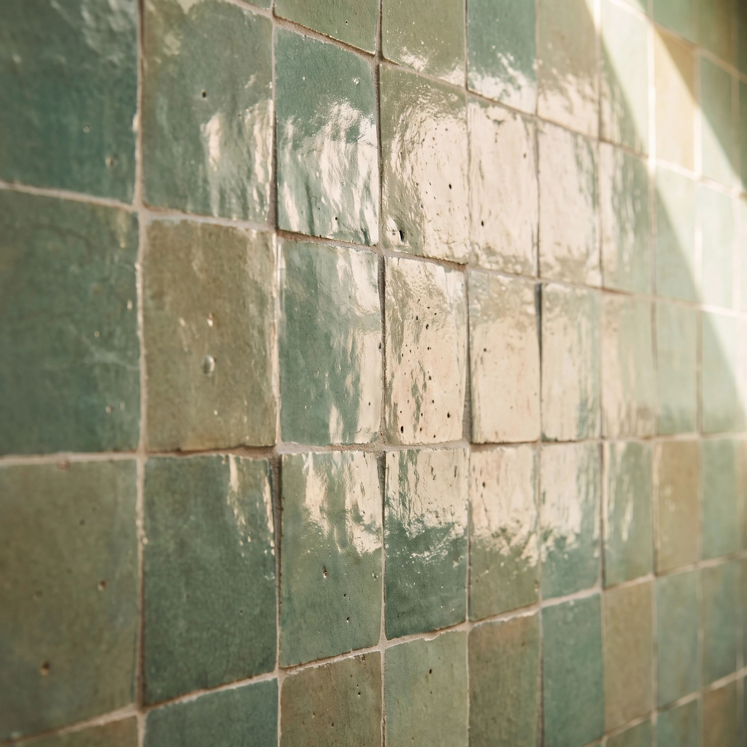 Green zellige tile sample